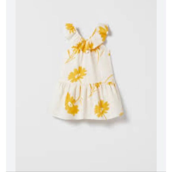 Zara 5-6 year girls cream yellow vacation linen blend dress cream boho flutter s - Picture 1 of 5